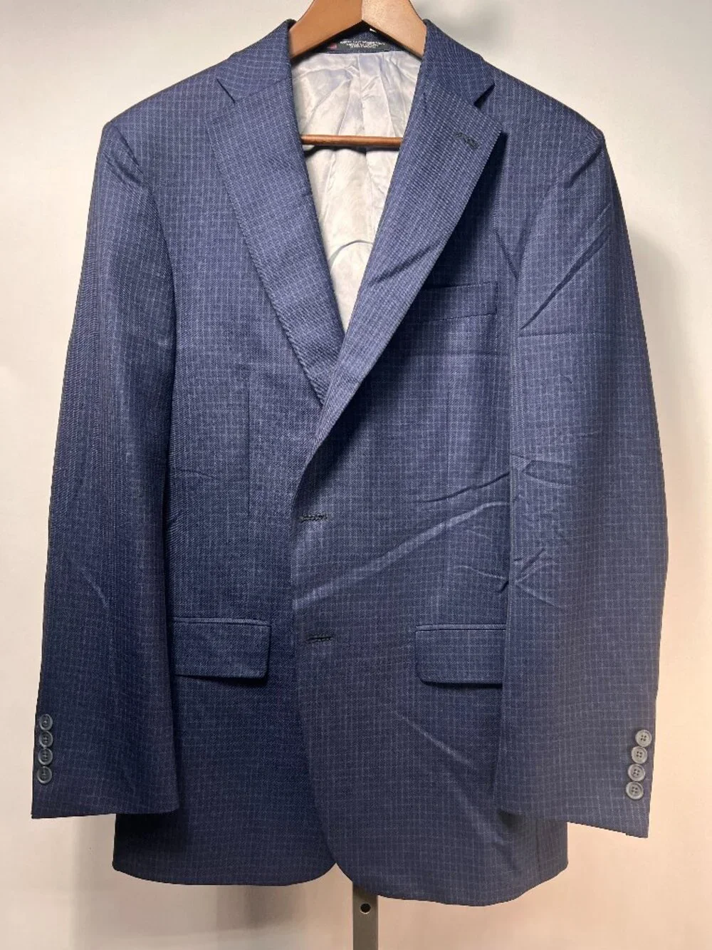 NWT WALTER MORTON 40R Blue Macro Check 2 Btn 100% Worsted Wool Blazer USA